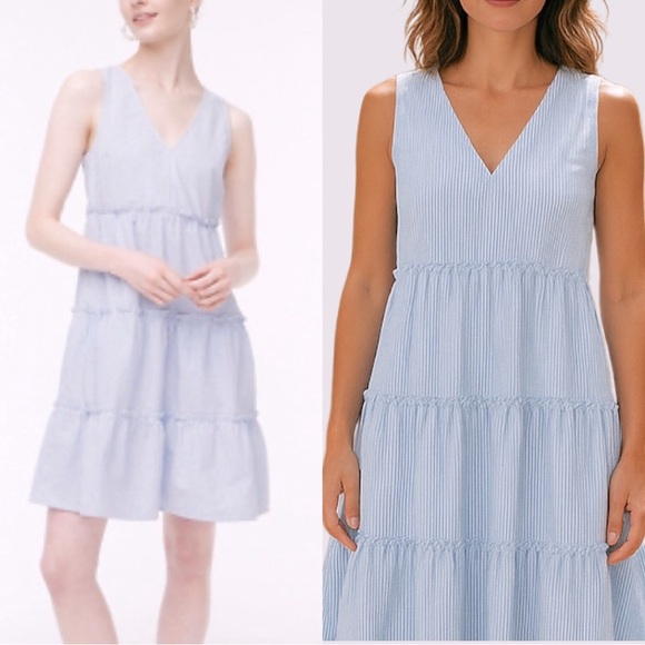 NWOT J.Crew | 2023 Blue/White Stripe Seersucker Tier Ruffle Dress Plus Size 18 - Picture 1 of 11